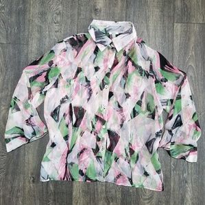 Nicola Pink Green Black Button upTop